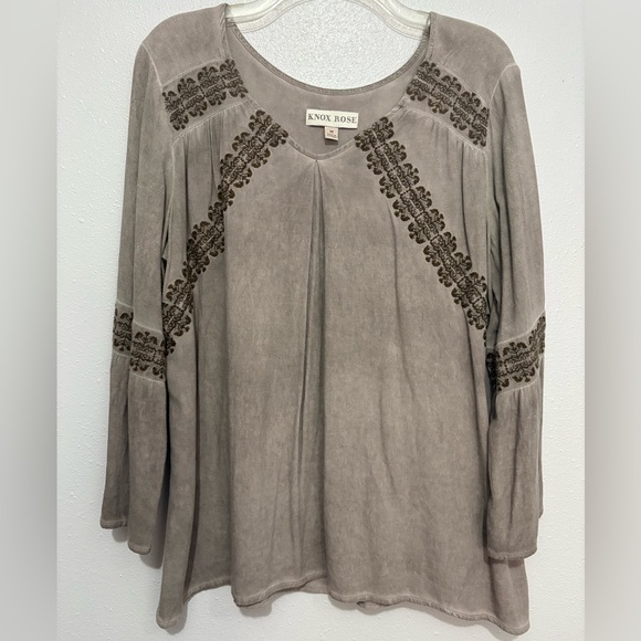Knox Rose Tops - Knox Rose Boho Women's Taupe Embroidered Blouse - Size Medium
